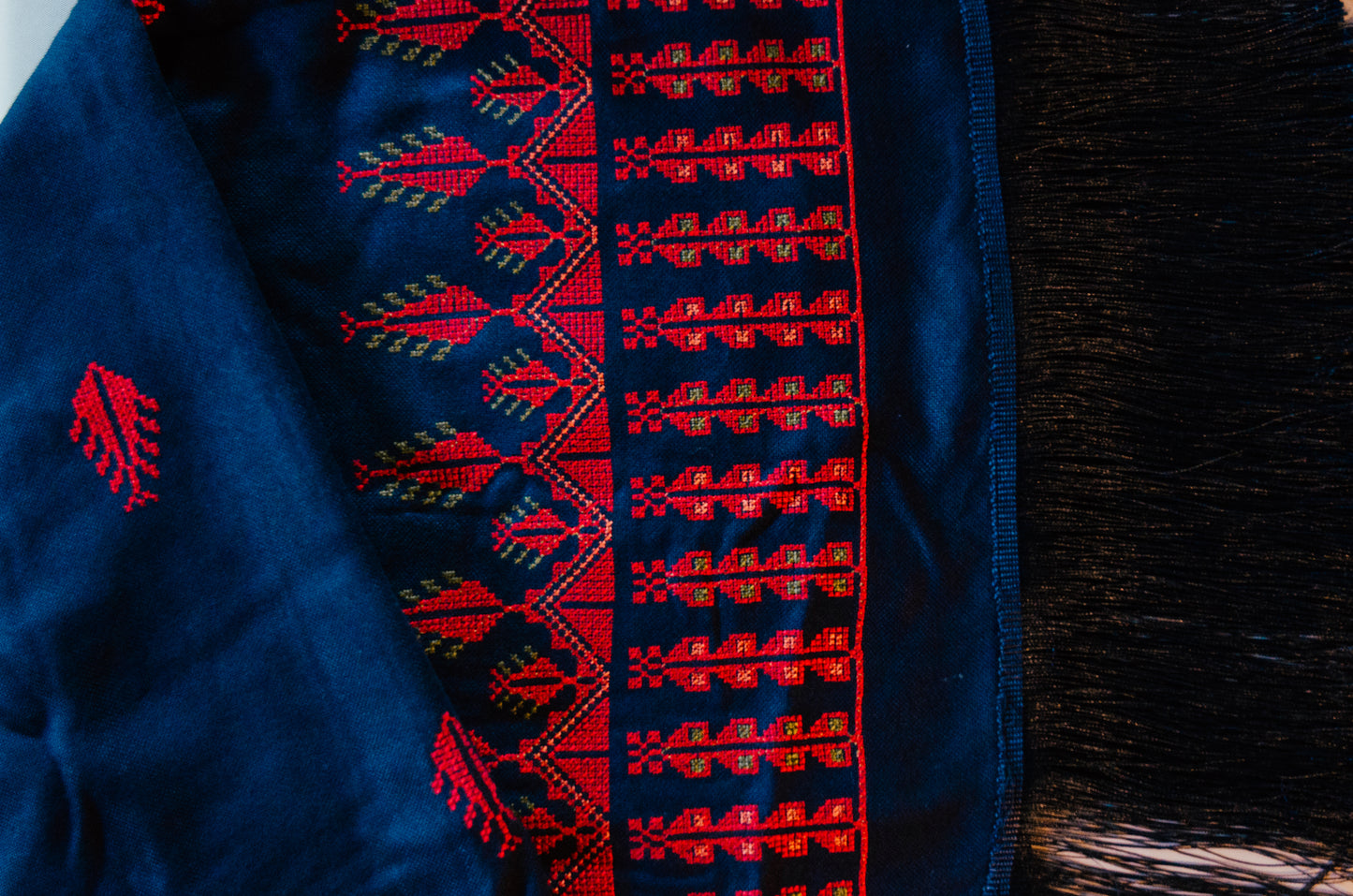 Navy Tatreez Shawl (Rectangle)