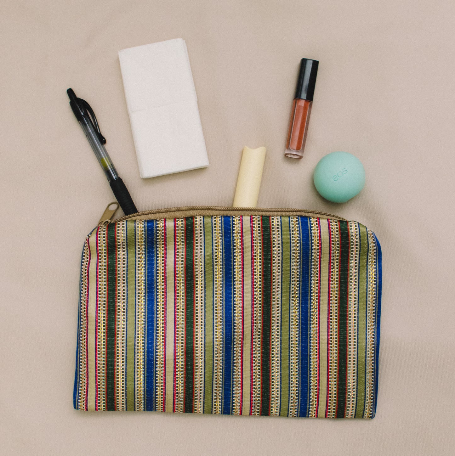 Saya Pouch: Beige and Blue